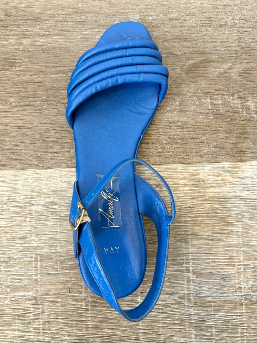 Amalfi Ava Size 7.5 Blue Leather Heeled Slingback Sandals